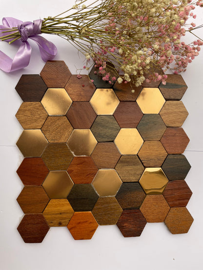 Hexad Wood Mosaic Wall Panel