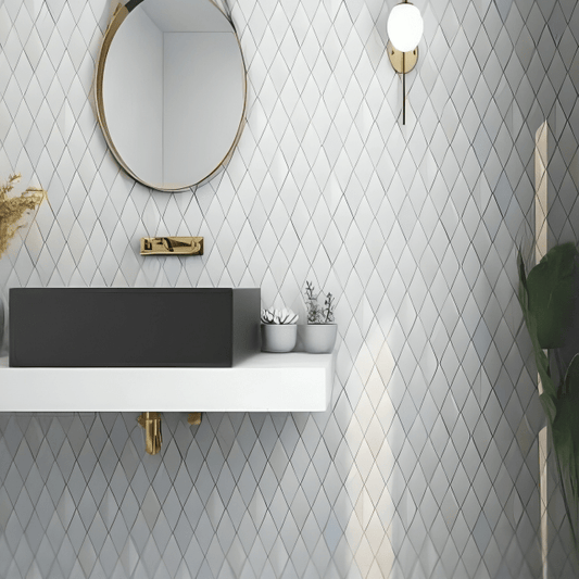 White Electro Rhombus Mosaic Tile