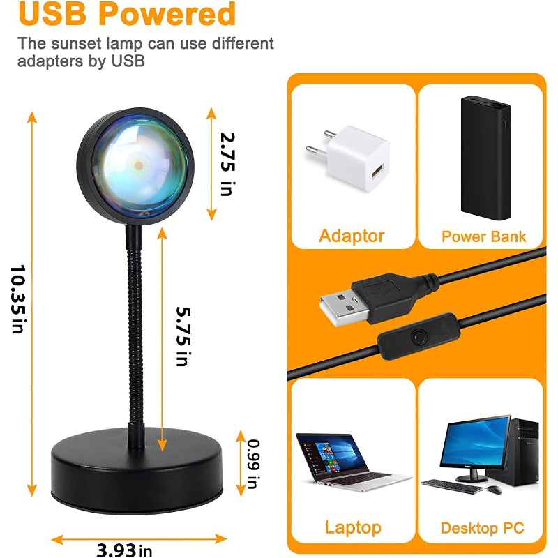 Sunset Lamp Projector Led Lights For Bedroom Night Light RGB Lights Sun /Sunlight /Sunrise Lamp 10w 360° Rotation Rainbow Projection