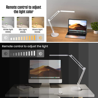 LED Desk Lamp with Clamp And Round Base, Eye Caring Table Lamp With Swing Arm, 3 Color Modes 10 Brightness Levels, Memory Function Bedside Lamp, White Desk Light For Home Office With USB Adapter