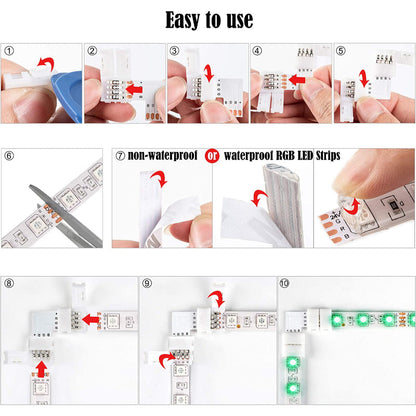 L Shape 4-Pin LED Connectors 10-Pack 10mm Wide Right Angle Corner Connectors Solderless Adapter Connector Terminal Extension With 22pcs Clips For 3528/5050 Smd Rgb 4 Conductor LED Light Strips