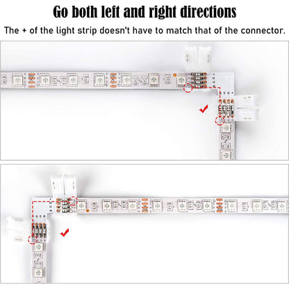L Shape 4-Pin LED Connectors 10-Pack 10mm Wide Right Angle Corner Connectors Solderless Adapter Connector Terminal Extension With 22pcs Clips For 3528/5050 Smd Rgb 4 Conductor LED Light Strips