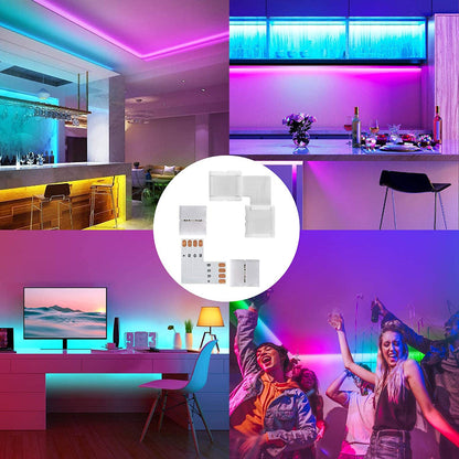 L Shape 4-Pin LED Connectors 10-Pack 10mm Wide Right Angle Corner Connectors Solderless Adapter Connector Terminal Extension With 22pcs Clips For 3528/5050 Smd Rgb 4 Conductor LED Light Strips