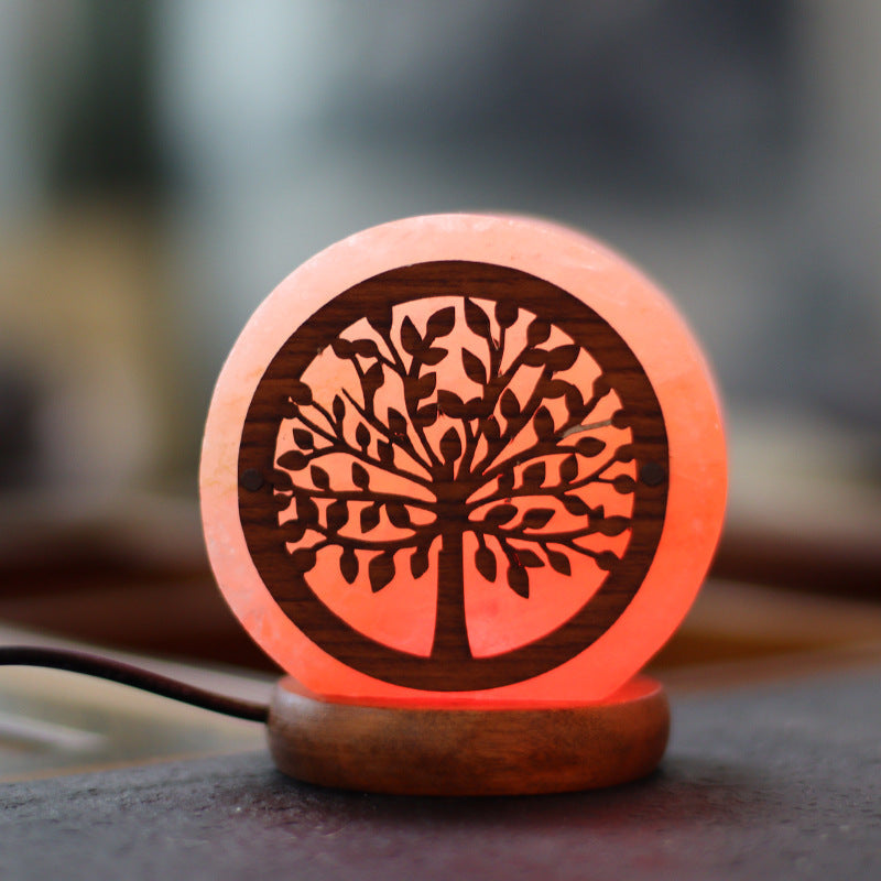 Lucky Tree Himalayan Salt Lamp With Wooden Base