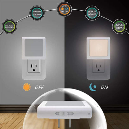 Plug In Dimmable Led Night Light With Auto Dusk To Dawn Sensor, Soft Warm White Nightlights For Hallway, Bedroom, Kids Room, Kitchen, Stairway, 4 Pack