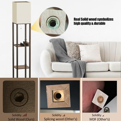 Floor Lamp With Shelves, Shelf Floor Lamps By Real Solid Wood With 2 Charging Ports And 1 Power Outlet, Floor Lamps For Bedrooms, Lamps For Living Room