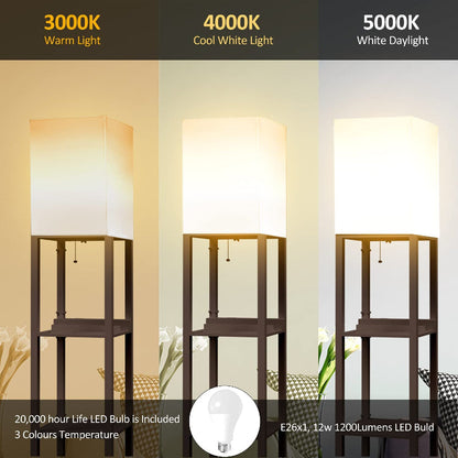 Floor Lamp With Shelves, Shelf Floor Lamps By Real Solid Wood With 2 Charging Ports And 1 Power Outlet, Floor Lamps For Bedrooms, Lamps For Living Room