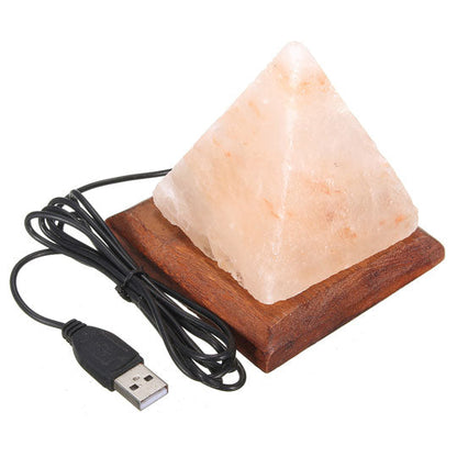 Pyramid USB Salt Lamp With Wooden Base