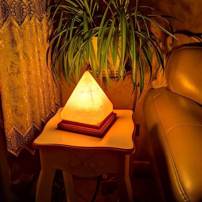 Pyramid Shaped Himalayan Salt Lamp With Wooden Base