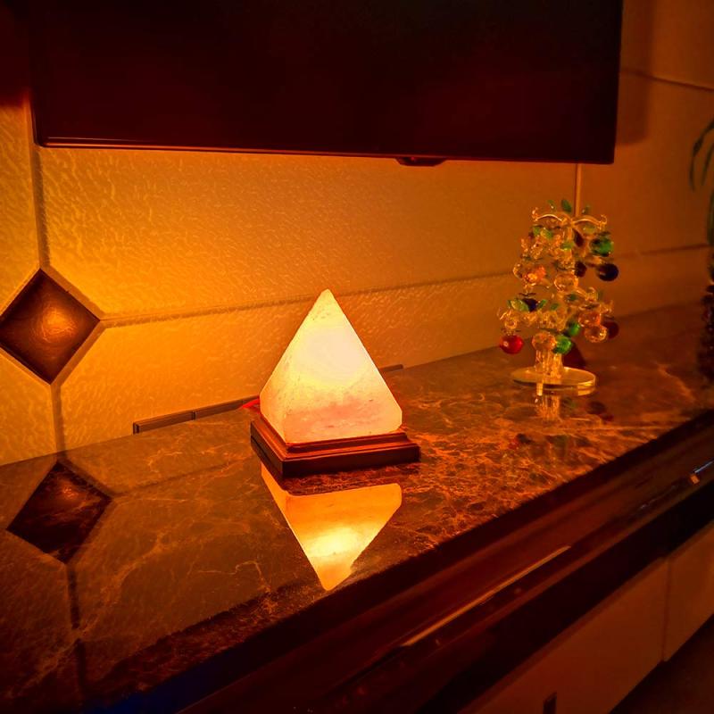 Pyramid Shaped Himalayan Salt Lamp With Wooden Base