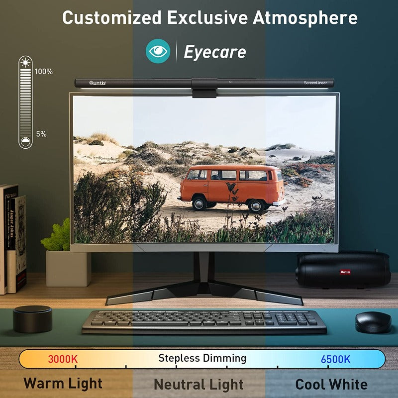 Monitor Light Bar With Remote Control, Eye-Care Technology Computer Monitor Lamp Dimmable Screen Light Bar With Auto-Dimming, No Screen Glare Home Office Desk Lamp For Curved/Flat Monitors