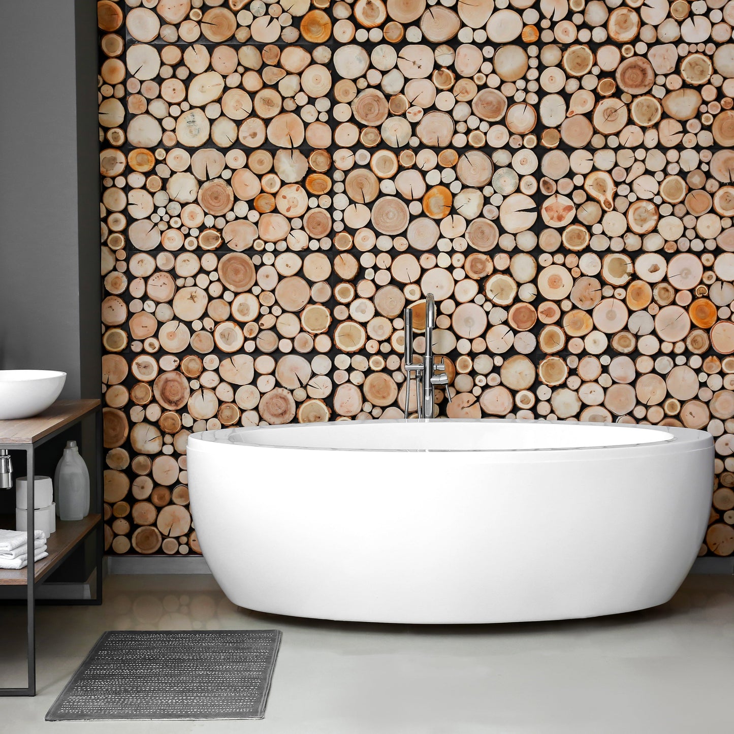 Rimmed Penny Wood Mosaic Wall Panel