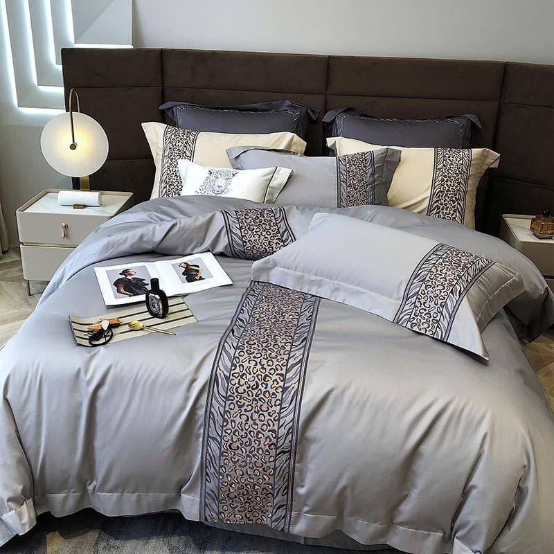 Leopard Grey Duvet Cover Set (Egyptian Cotton)