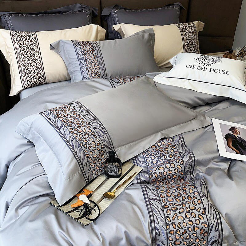 Leopard Grey Duvet Cover Set (Egyptian Cotton)