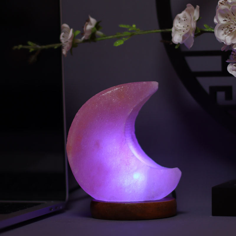 Himalayan Salt Moon Lamp With Wooden Base