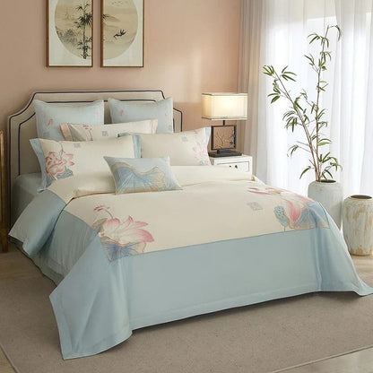 Lotus Blue Duvet Cover Set (Egyptian Cotton)