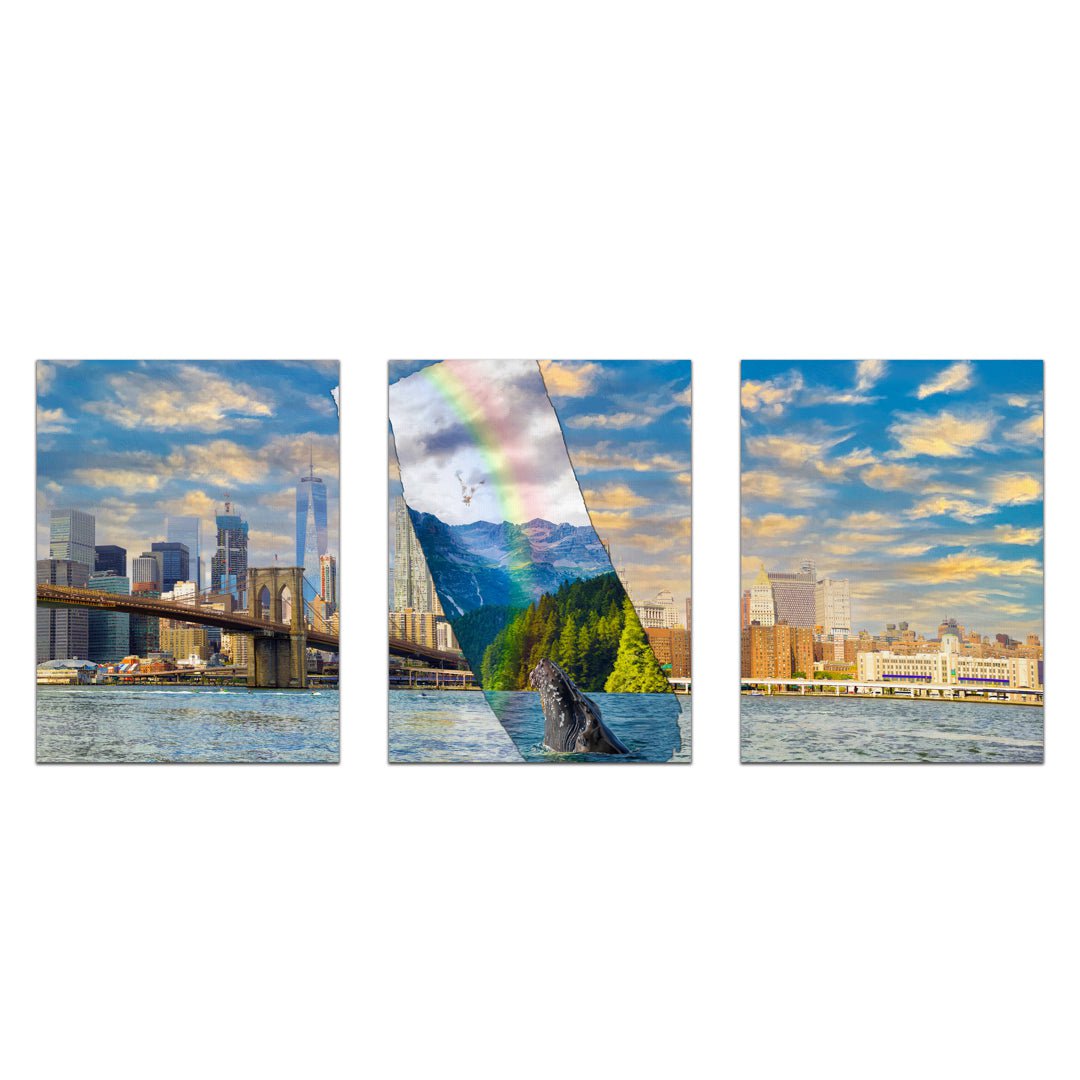 Brooklyn Bridge Skyline Whales Stretched Canvas