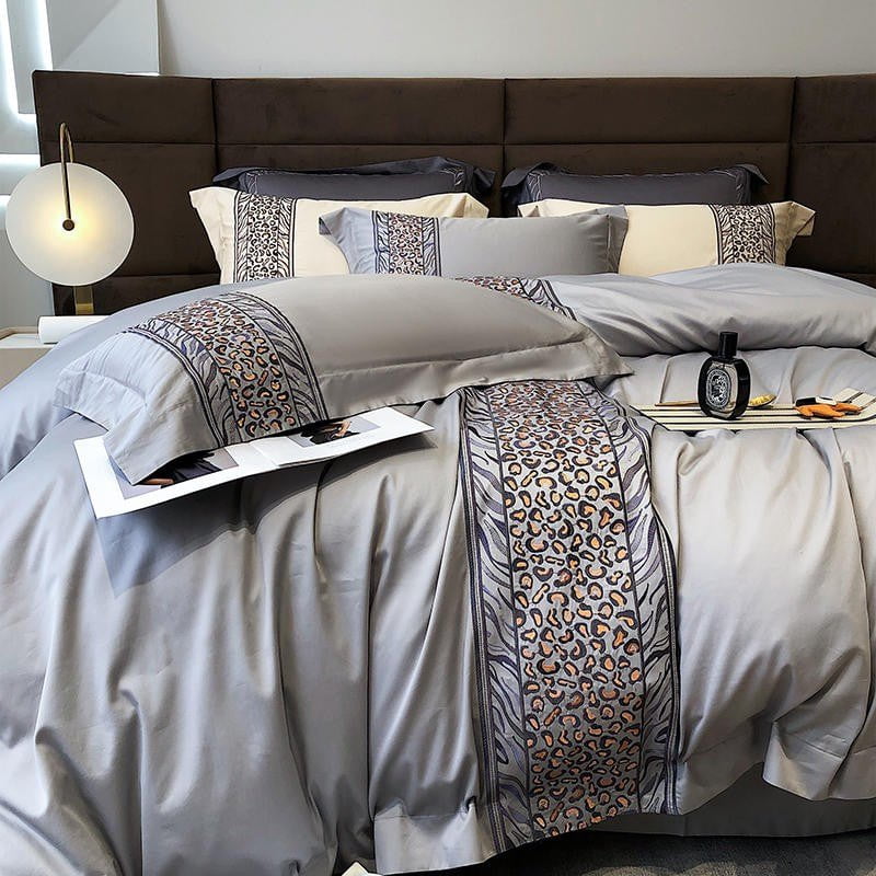 Leopard Grey Duvet Cover Set (Egyptian Cotton)