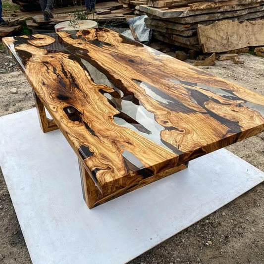 Clear Smoke Solid Wood Epoxy Table