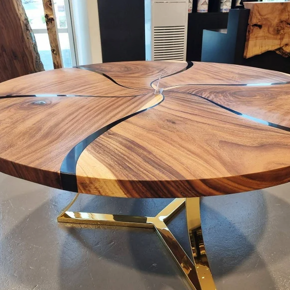 Black Round Wood Epoxy Table