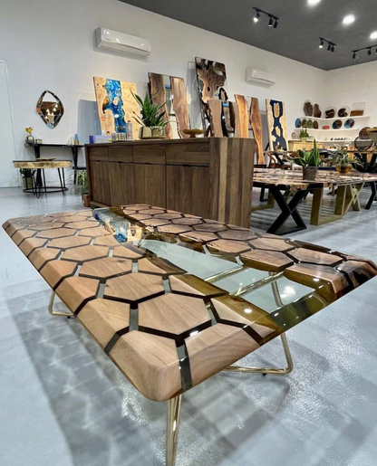 Clear Honeycomb Wooden Epoxy Table