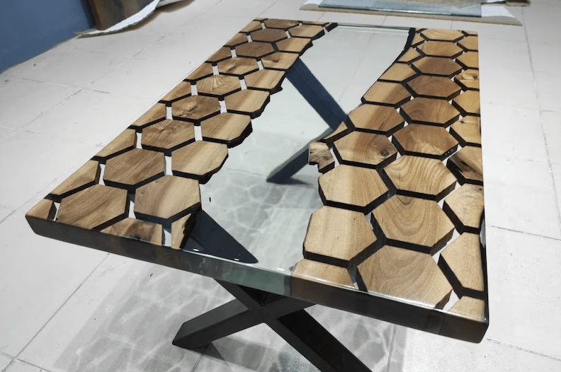 Clear Honeycomb Wooden Epoxy Table