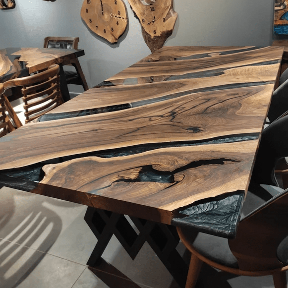 Black Walnut Solid Wooden Multi-Slab Epoxy Table