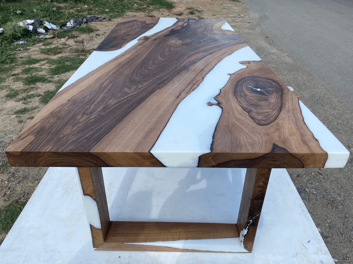 White Solid Wood Epoxy Table