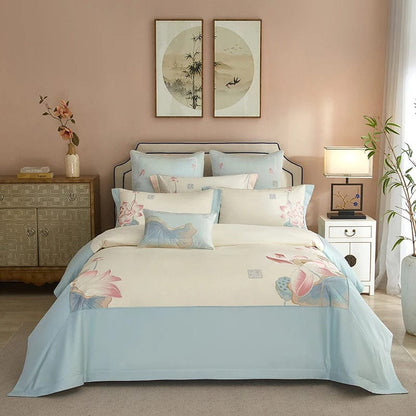 Lotus Blue Duvet Cover Set (Egyptian Cotton)