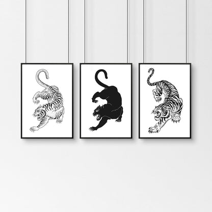 Triple Tiger Triptych Canvas Art