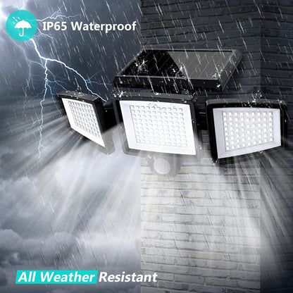 Solar Outdoor Lights 2500LM 210 LED Security Lights with Remote Control,3 Heads Motion Sensor Lights, IP65 Waterproof,270° Wide Angle Flood Wall Lights with 3 Modes