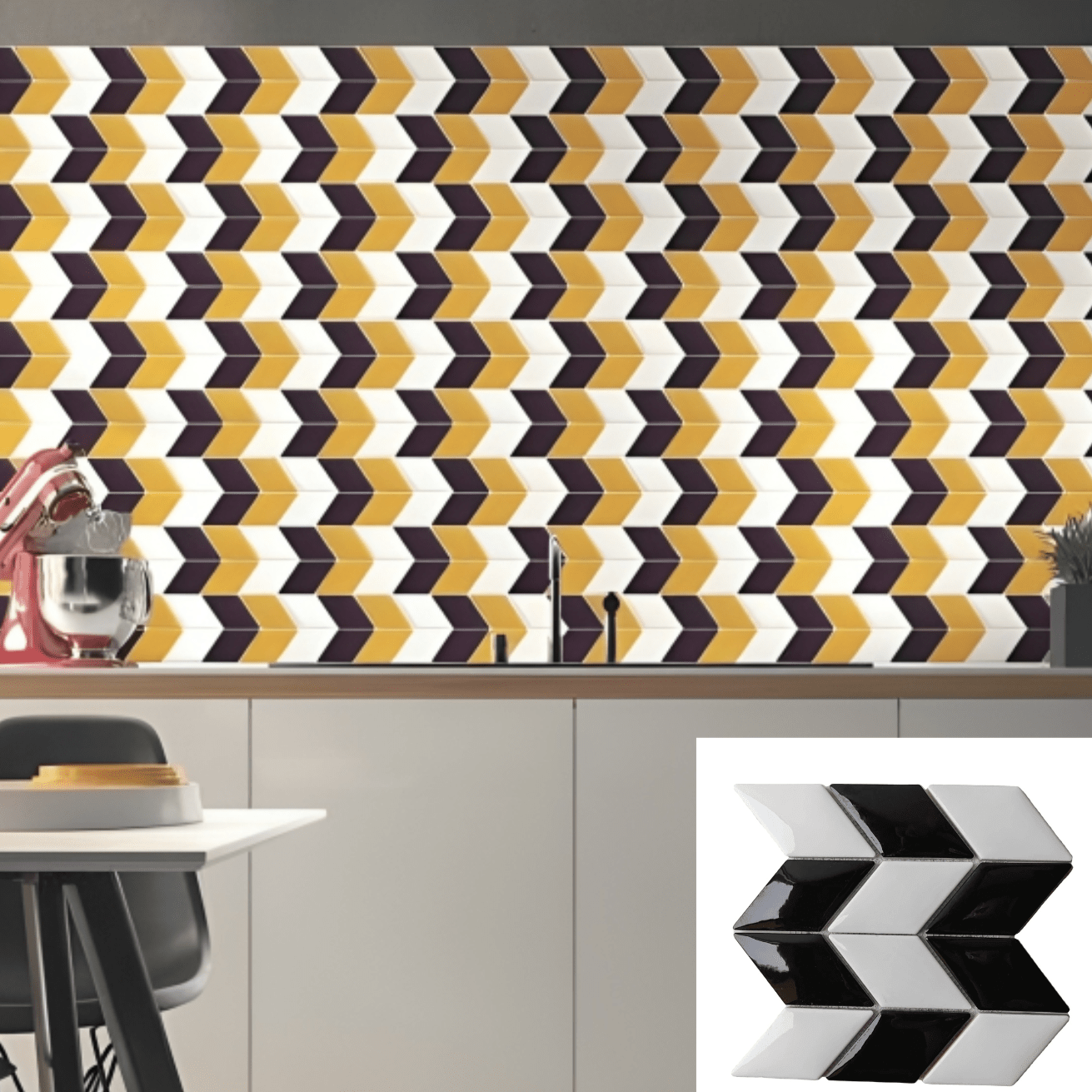 Black & White Zigzag Mosaic Tile