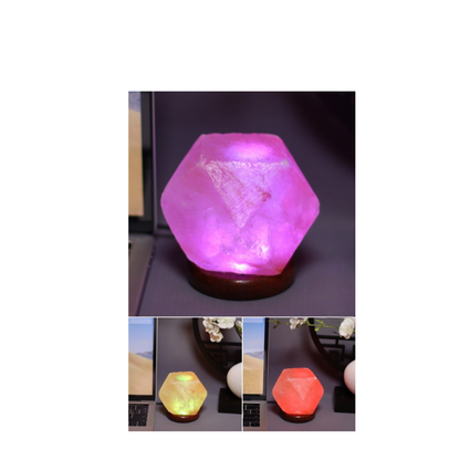 Diamond Shaped Himalayan Salt Lamp With Wooden Base