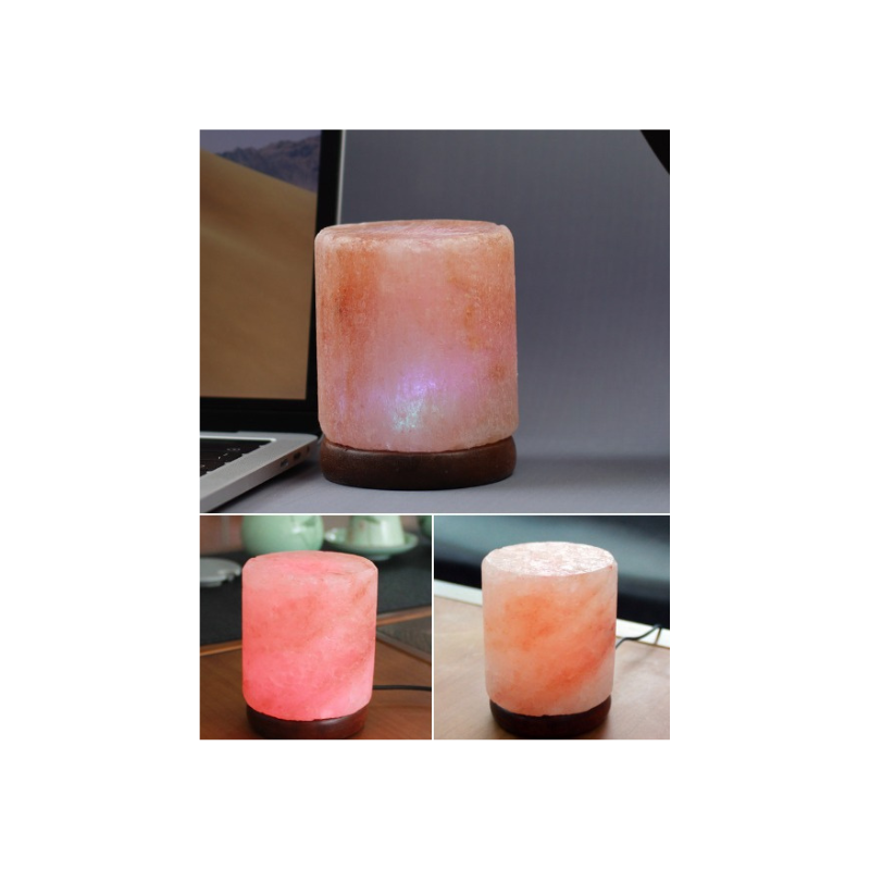 Cylindrical Himalayan Salt Lamp With Wooden Base