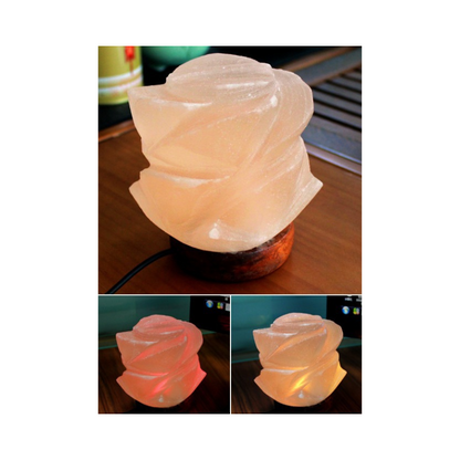 Rose Shaped Himalayan Salt Lamp With Wooden Base