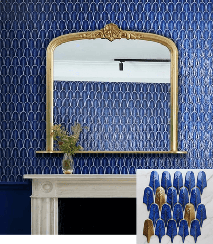 Bronze Blue Feather Mosaic Tile