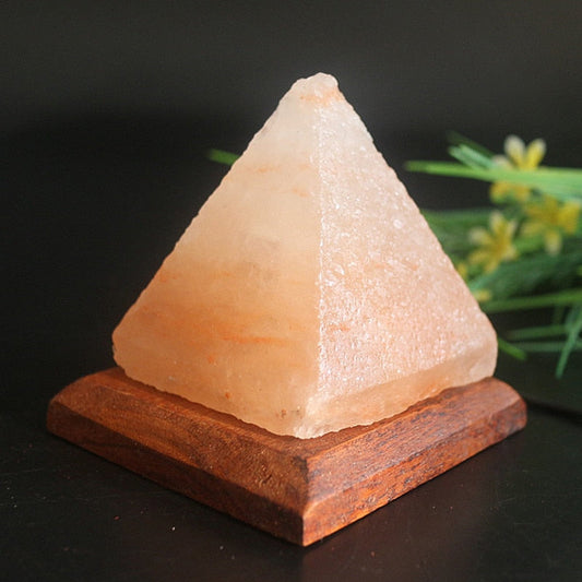 Pyramid USB Salt Lamp With Wooden Base