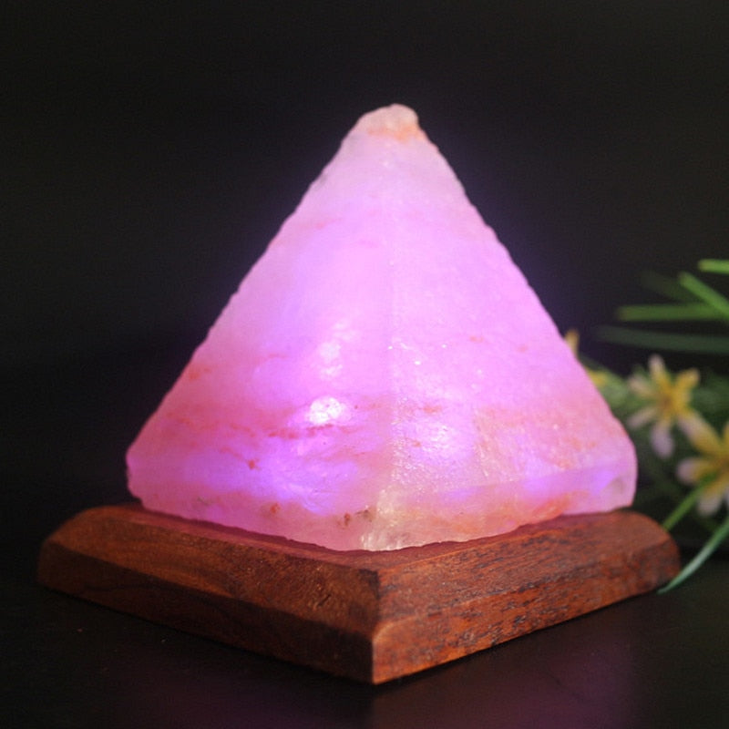 Pyramid USB Salt Lamp With Wooden Base