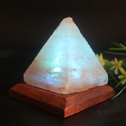 Pyramid USB Salt Lamp With Wooden Base