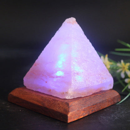 Pyramid USB Salt Lamp With Wooden Base