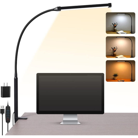 LED Desk Lamp With Lamp, Eye-Caring Clip On Lights For Home Office, 3 Modes 10 Brightness, Long Flexible Gooseneck, Metal, Swing Arm Architect Task Table Lamps With USB Adapter, White