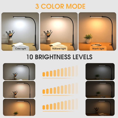 LED Desk Lamp With Lamp, Eye-Caring Clip On Lights For Home Office, 3 Modes 10 Brightness, Long Flexible Gooseneck, Metal, Swing Arm Architect Task Table Lamps With USB Adapter, White