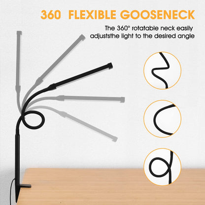 LED Desk Lamp With Lamp, Eye-Caring Clip On Lights For Home Office, 3 Modes 10 Brightness, Long Flexible Gooseneck, Metal, Swing Arm Architect Task Table Lamps With USB Adapter, White