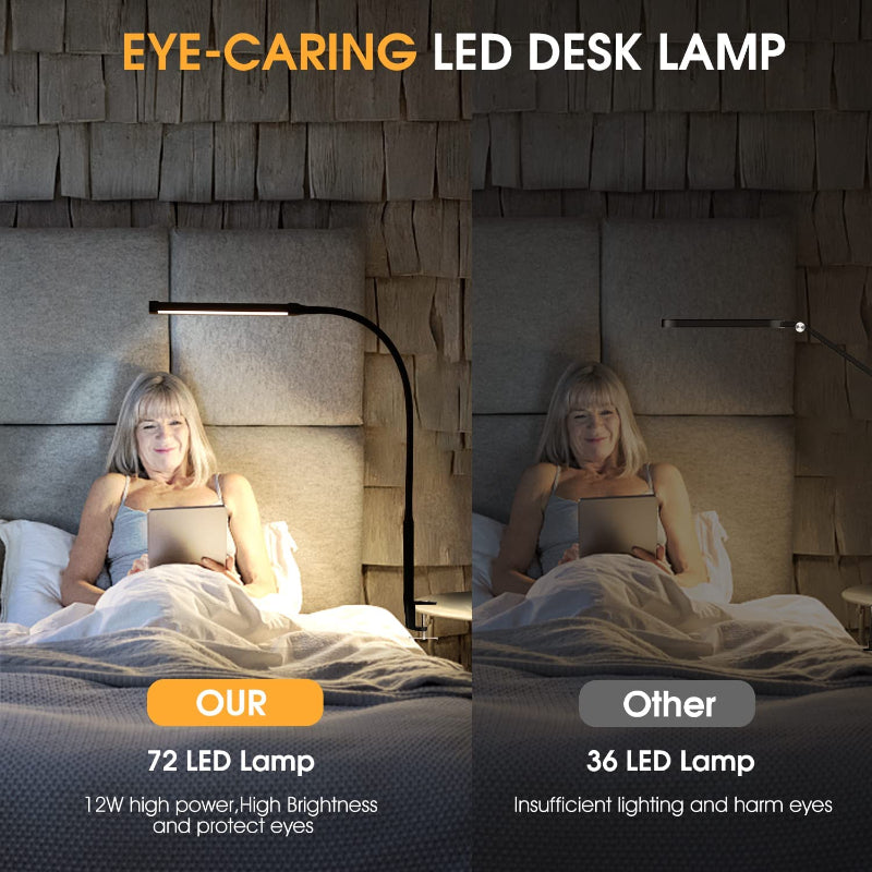 LED Desk Lamp With Lamp, Eye-Caring Clip On Lights For Home Office, 3 Modes 10 Brightness, Long Flexible Gooseneck, Metal, Swing Arm Architect Task Table Lamps With USB Adapter, White