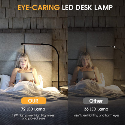 LED Desk Lamp With Lamp, Eye-Caring Clip On Lights For Home Office, 3 Modes 10 Brightness, Long Flexible Gooseneck, Metal, Swing Arm Architect Task Table Lamps With USB Adapter, White