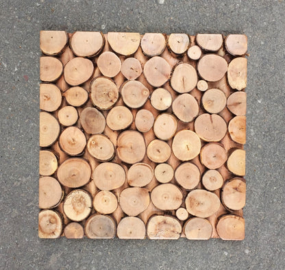 Rimmed Penny Wood Mosaic Wall Panel