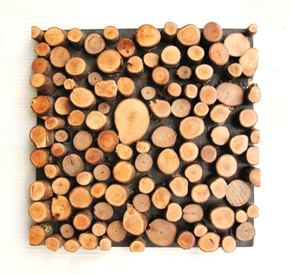 Rimmed Penny Wood Mosaic Wall Panel