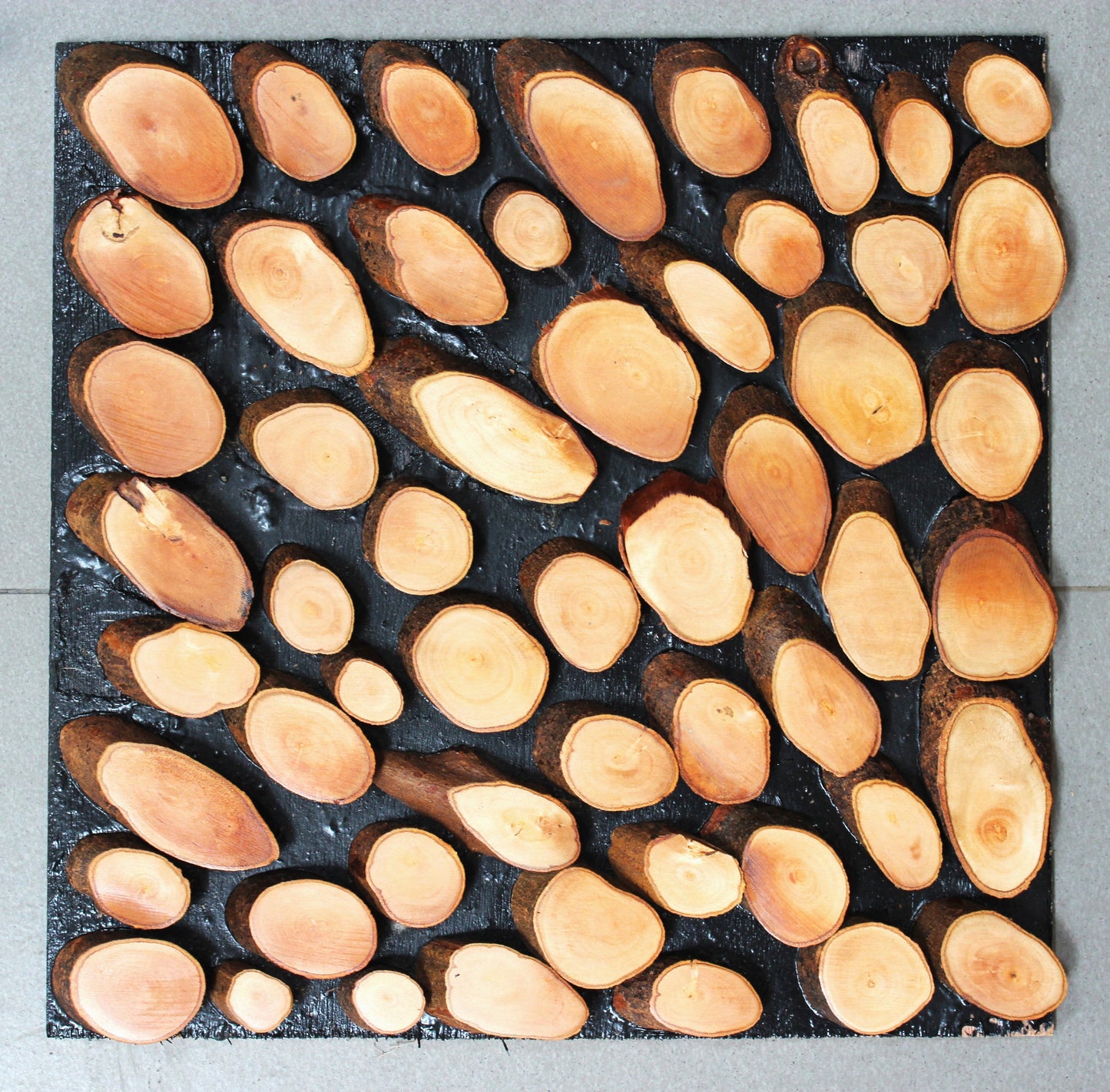 Rimmed Penny Wood Mosaic Wall Panel