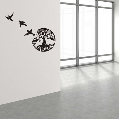 Flock of Flying Birds on Tree Metal Wall Art