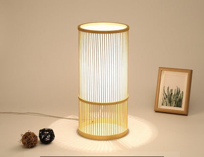 Bamboo Woven Table Lamp LED Adjustable Night Light